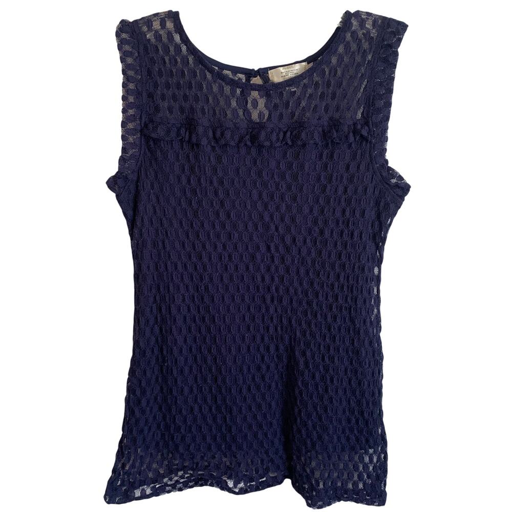 Shannon Ford New York Womens Large Navy Blue Lace Tank Top Semi Sheer Blouse